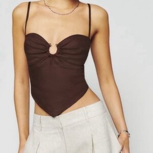 Reformation Sansa Linen brown cropped top size 6